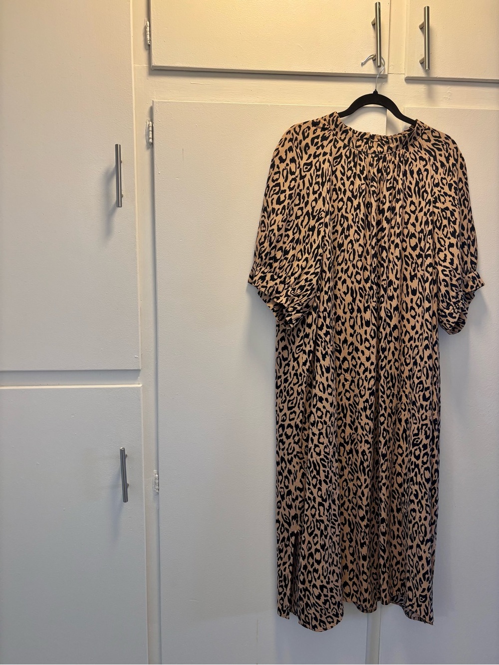 Anthropologie | Leopard Print Midi Dress | Tan and Black | Lined | 2x